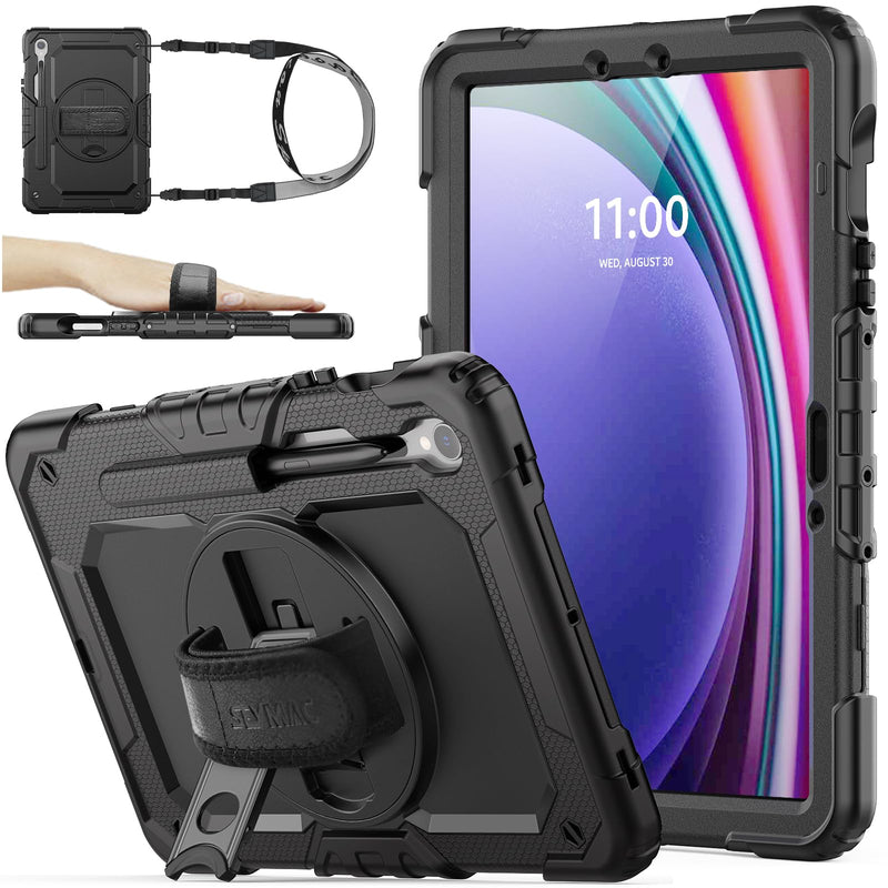 SEYMAC stock for Samsung Galaxy Tab S9/ S9 FE 5G Tablet Case 2023 with Screen Protector Pencil Holder [360 Rotating Hand Strap] &Stand, Drop-Proof Case for Galaxy Tab S9 FE 10.9''/ S9 11'', Black1 case for Galaxy Tab S9 FE 10.9''/S9 11''