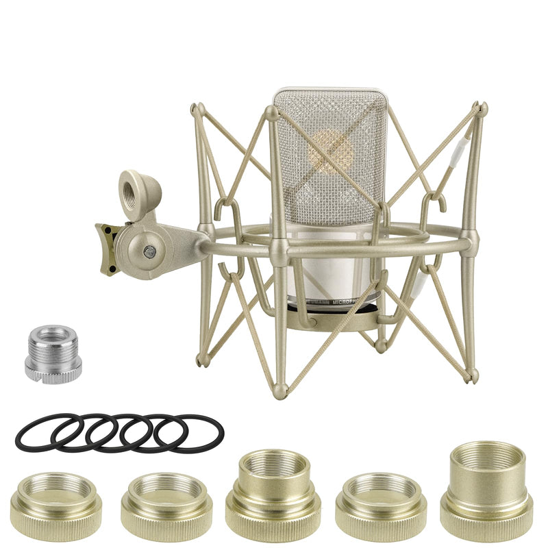 GEEKRIA for Creators Microphone Shock Mount Compatible with Neumann TLM 103, TLM 102, U 87 Ai, TLM 67 Mic Anti-Vibration Suspension Adapter Clamp Mic Holder Clip (Champagne/Metal)