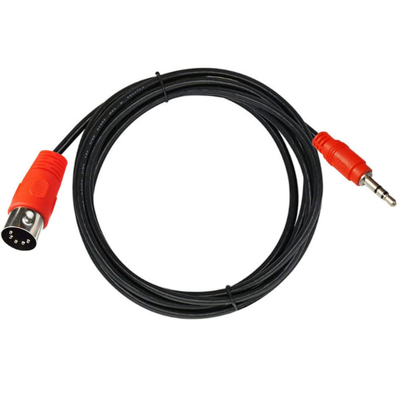 5Pin DIN Cable, DIN 5Pin MIDI Male to 3.5mm TRS Male Stereo Plug Audio Connection Cable for Sound Card Keyboard Piano Drum Recording, Red (1.5M/5Feet) 1.5M/5Feet