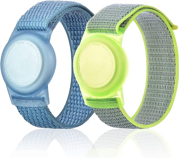 Kids Wristband Compatible with Apple AirTag, Protective Case for Air Tag GPS Tracker Holder with Nylon Bracelet, Adjustable Anti Lost Watch Band for Toddler Child Elder(Blue&Green) Blue & Green