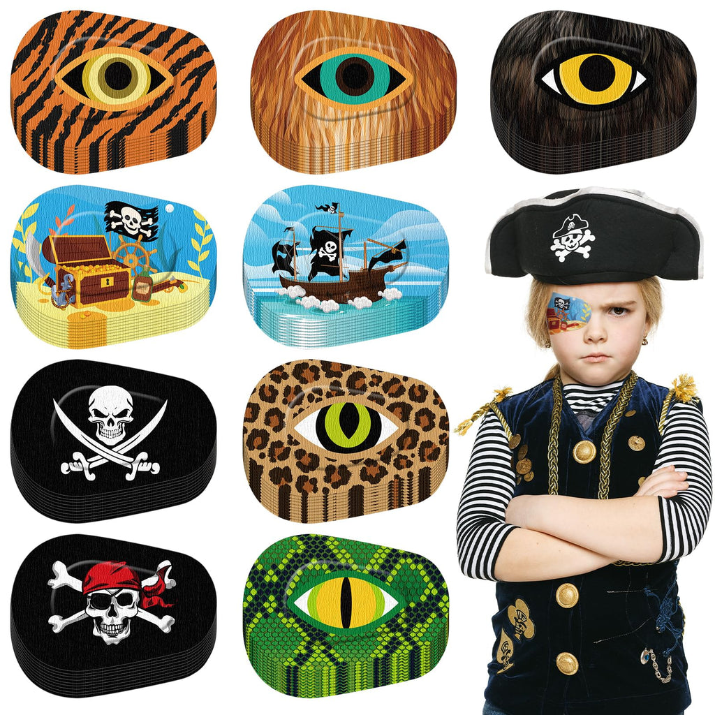 Panelee Adhesive Eye Patches for Kids Boys Bulk Halloween Pirate Eye Patch Toddler Eye Patches Breathable Material, Light Blocking Cotton Colorful and Fun Designs for Boys, 9 Styles(90 Pcs) 90