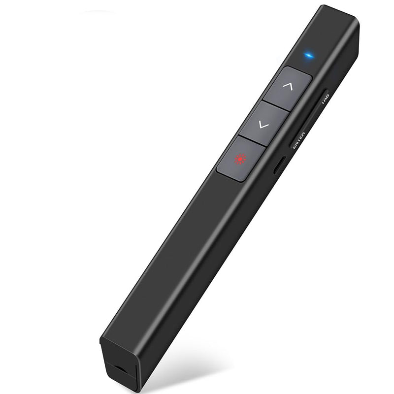 DinoFire Rechargeable Presentation Clicker, 100FT Long Range USB Wireless Presenter Remote Pointer for Presentations, Slide Advancer for Mac, Laptop, Computer Rechargeable+Red