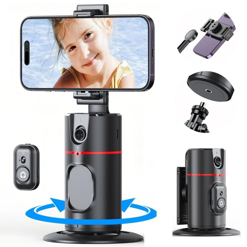 Auto Face Tracking Tripod 360° Rotation - Auto Tracking Phone Holder with Remote, Smart Shooting Phone Stand Moving Tripod for iPhone Content Creator Essentials for Video Vlog Live Stream, No App
