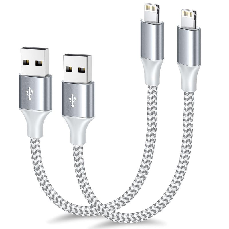 [AUSTRALIA] - [Apple MFi Certified] Short iPhone Charger 1ft 2Pack,USB A to Lightning Cord Nylon Braided 12 Inch Fast Charging iPhone Cable Compatible with iPhone 14 13 12 11 Pro/Max/Mini Xs SE2/iPad for Car 2Pack-1FT silver 
