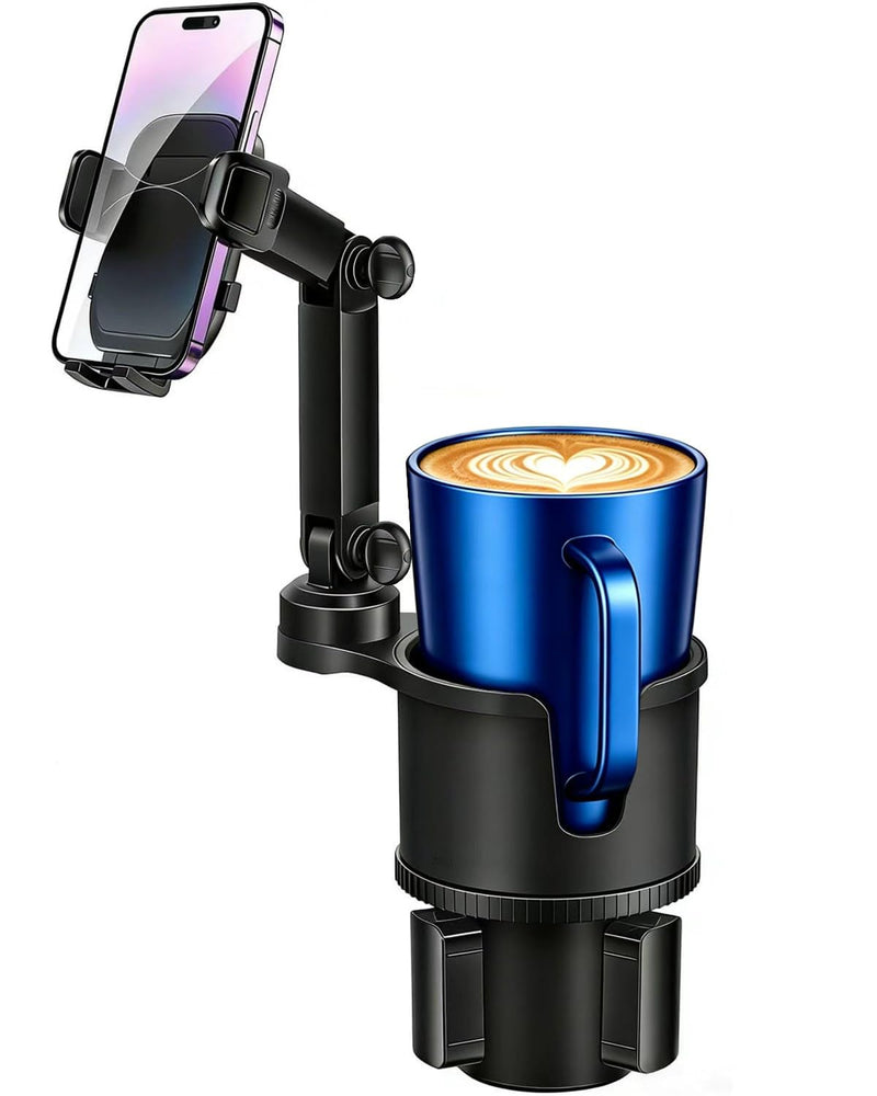 2-in-1 Cup Phone Holder for Car, 360° Adjustable Car Phone Mount | Anti-Slip Phone Cup Holder Long Arm, Fits 2.5–4" Cup Slots, Stable Holds Phones & Large Bottles, Compatible iPhone 17/16 Pro black