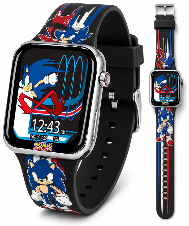 Accutime SEGA Sonic the Hedgehog Black Adult Smartwatch for Men, Women, Unisex - Touchscreen Camera, Weather, Messaging, Sports, Music, Heart Rate Monitor, Pedometer & More (Model: SNC4352M)