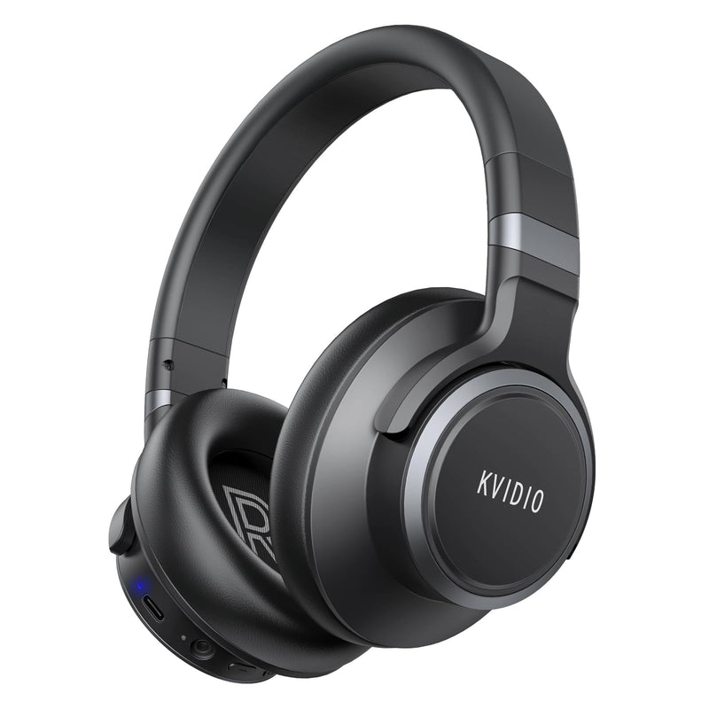 KVIDIO Active Noise Cancelling Headphones, 65 Hours Playtime Bluetooth Headphones with Microphone, Transparency Mode, Deep Bass and Hi-Fi Stereo Sound (Black) Black
