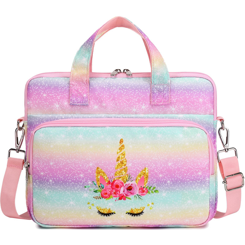 Octsky Tablet Sleeve Bag Kids Tablet Carrying Sleeve Bag 12.5 Inch Tablet Protective Bag with Shoulder Strap, Soft Lining Unicorn Golden
