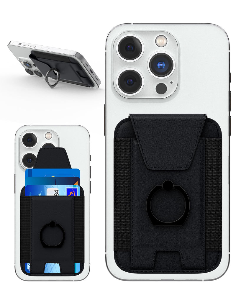 3-in-1 Magnetic Wallet with Phone Ring Stand, Compatible with Mag-Safe Wallet, Magnetic Privacy Flap, Phone Wallet with Phone Ring for iPhone 15/14/13/12 Series, 7 Cards Holder (Black) Black