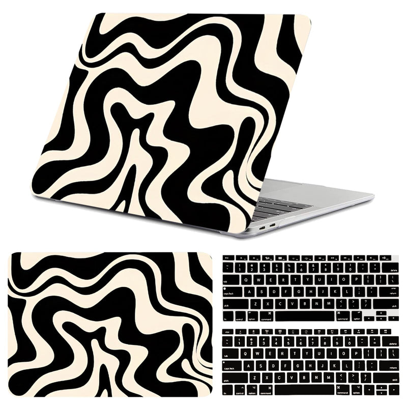 Compatible with MacBook Air 13 inch Case,2020 2019 2018 Release(A2337 M1 A2179 A1932) with Touch ID and 2 Pack Keyboard Protectors,Laptop Hard Shell (Black Wave Wavy) Black-A21