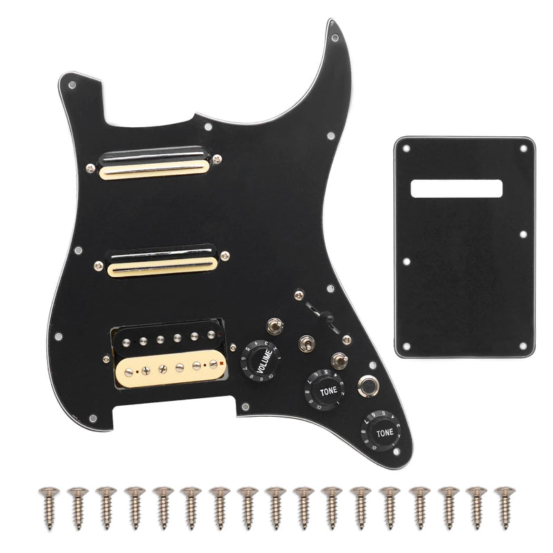 [AUSTRALIA] - SAPHUE SSH-Coil Splitting Electric Guitar Pickguard Two Mini Humbucker + ONE Humbucker(9K/9K/15K)+Silence Switch Loaded Prewired Scratchplate (Black) Black+Zebra 