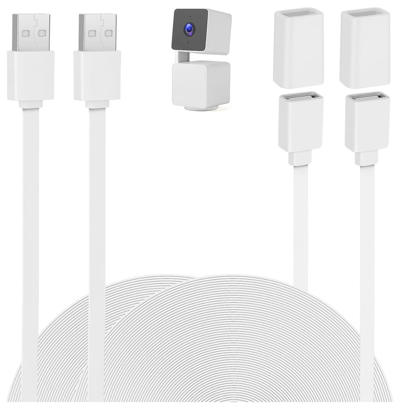 2PACK USB Extension Cable Compatible with WYZE Cam V3/V4/V2,Wyze Cam OG, WYZE Cam Pan V3/V3 Pro/ V2, 20Ft/6M IPX7 Waterproof Extension Charging Cable Power Your WYZE Cam Continuously - White 2