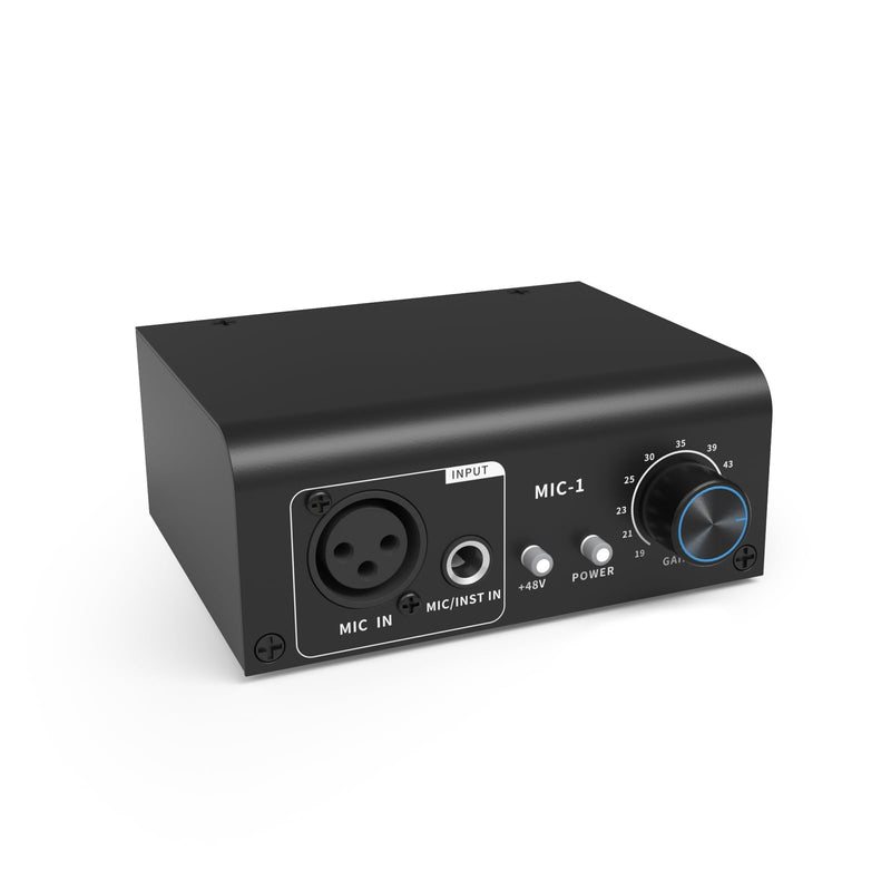 XTUGA XIC1 Microphone Preamp for Dynamic and Condenser Microphones Booster with 2 Input Max 75db Gain 48V Phantom Power XLR Output