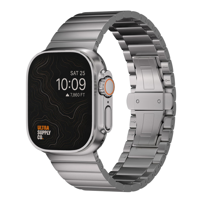 Titanium Bracelet for Apple Watch Ultra 3/2/1 (49mm), DLC Coating | Scratch Resistant Diamond-Like-Carbon Coating, Titanium Bracelet with Folding Clasp, Color Matching Titanium Natural Titanium