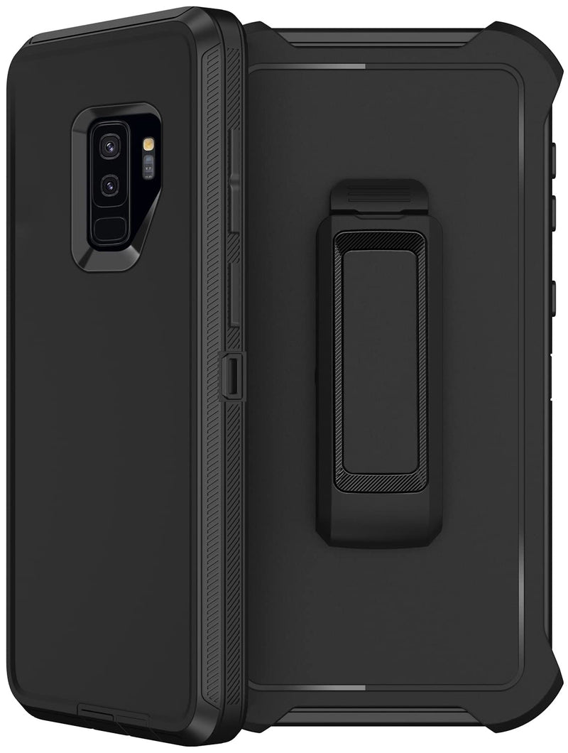 for Samsung Galaxy S9 Plus Case with Belt Clip Holster, 2X Screen Protector, Military Grade Protection Heavy Duty Full Body Shockproof Rugged Protective Cover for Samsung Galaxy S9+ Plus (Black) Black