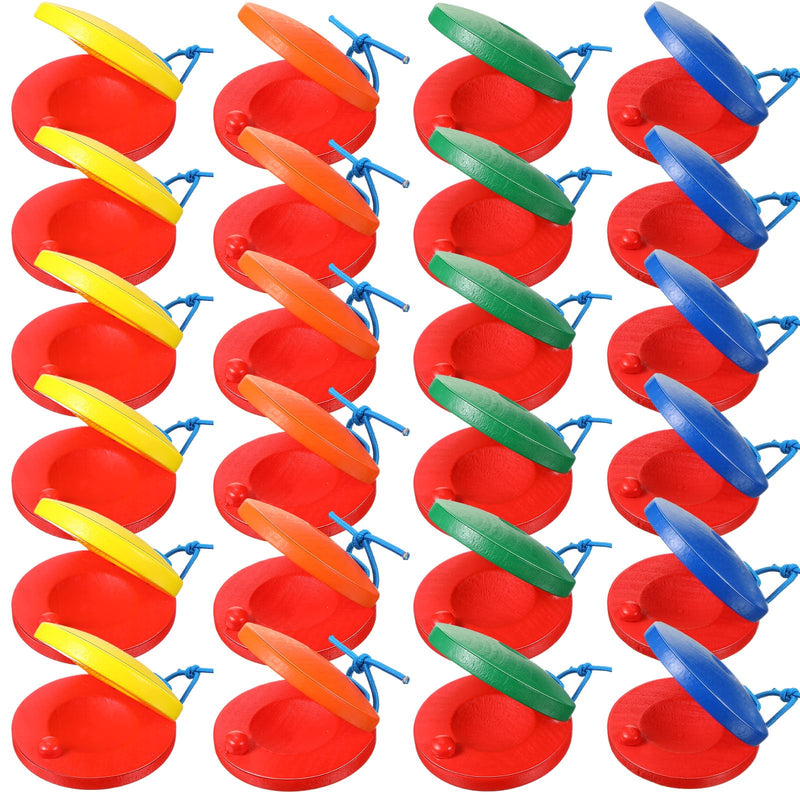 Boao 24 Pcs Castanets Musical Instrument Wooden Hand Finger Clap Board Educational Percussion DIY Music Instrument Rhythm Castanets(Multi Color) Multi Color
