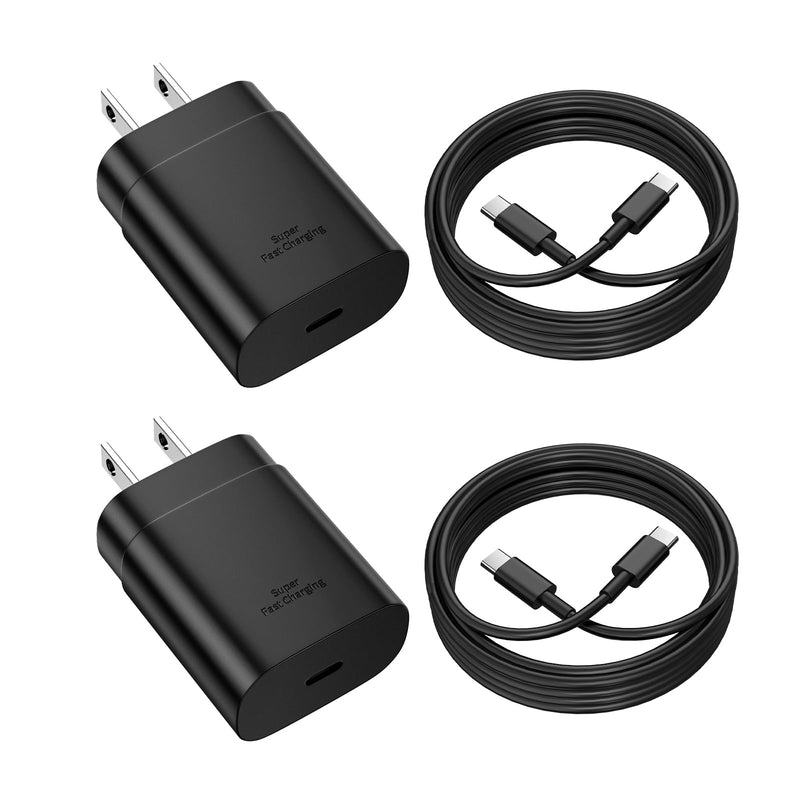 Type C Charger Fast Charging for Samsung 25W Fast Charger, 2-Pack PD/PPS USB C Fast Wall Charger Block with 6FT Type C to Type C Cable for Samsung Galaxy S23/S22/S21/S20/Note 20/Note 10/ iPhone 15 Black