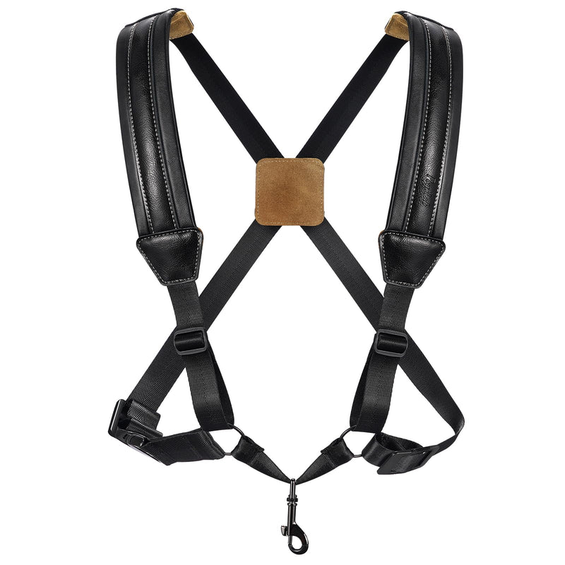 Saxophone Harness, Double Shoulder Adjustable Sax Strap with Soft Leather Padded, Widened & Thickened Design, Good Comfort, Reduce Neck Stress, for Alto/Tenor/Baritone/Soprano Saxophone