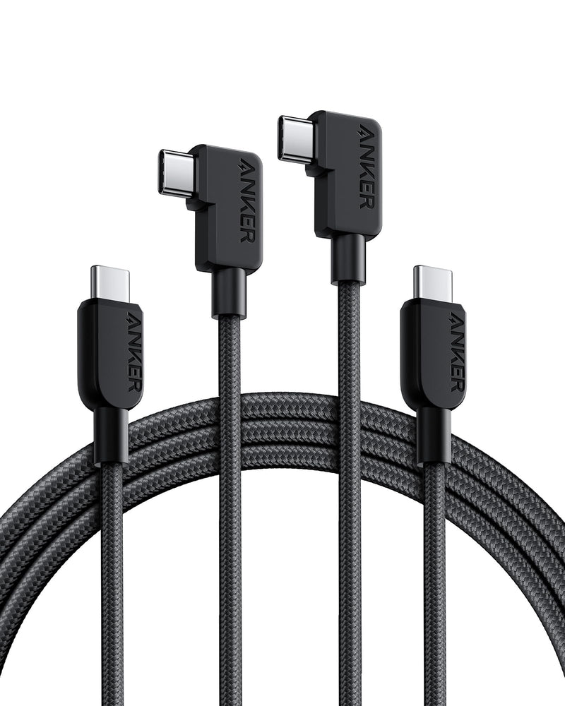 Anker USB C Cable Right Angle, 240W 2-Pack 6 ft USB C to USB C Cable, 90 Degree Type C Braided Charging Cord, For iPhone 15, Samsung Galaxy S23, MacBook Pro 2020, iPad Pro, iPad Air 4, Pixel, and More