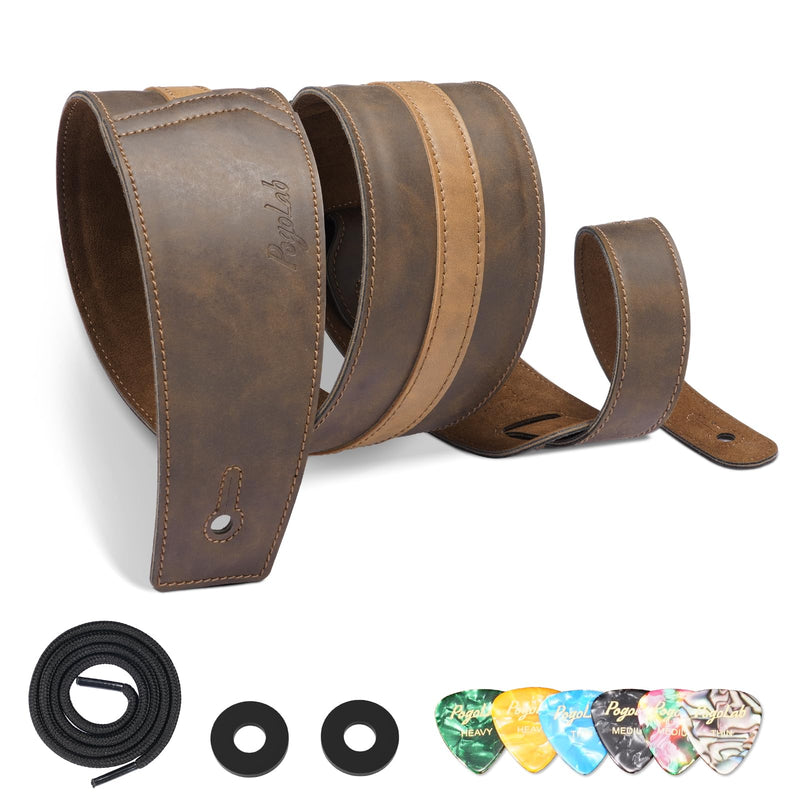 [AUSTRALIA] - Leather Guitar Strap, 3 inch Wide Comfortable Foam Cushion Padded Bass Strap, Adjustable Length from 51" to 57", with Strap Locks & Picks, for Bass/Electric/Acoustic Guitar (Brown) 