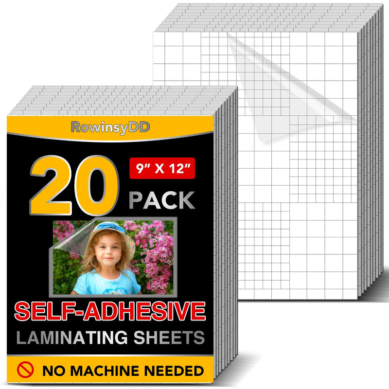 20 PCS Self-Adhesive Laminating Sheets, 9 x 12 Inches Clear Laminating Sheets No Machine Needed Self Sealing Laminate Sheets 20 Pcs