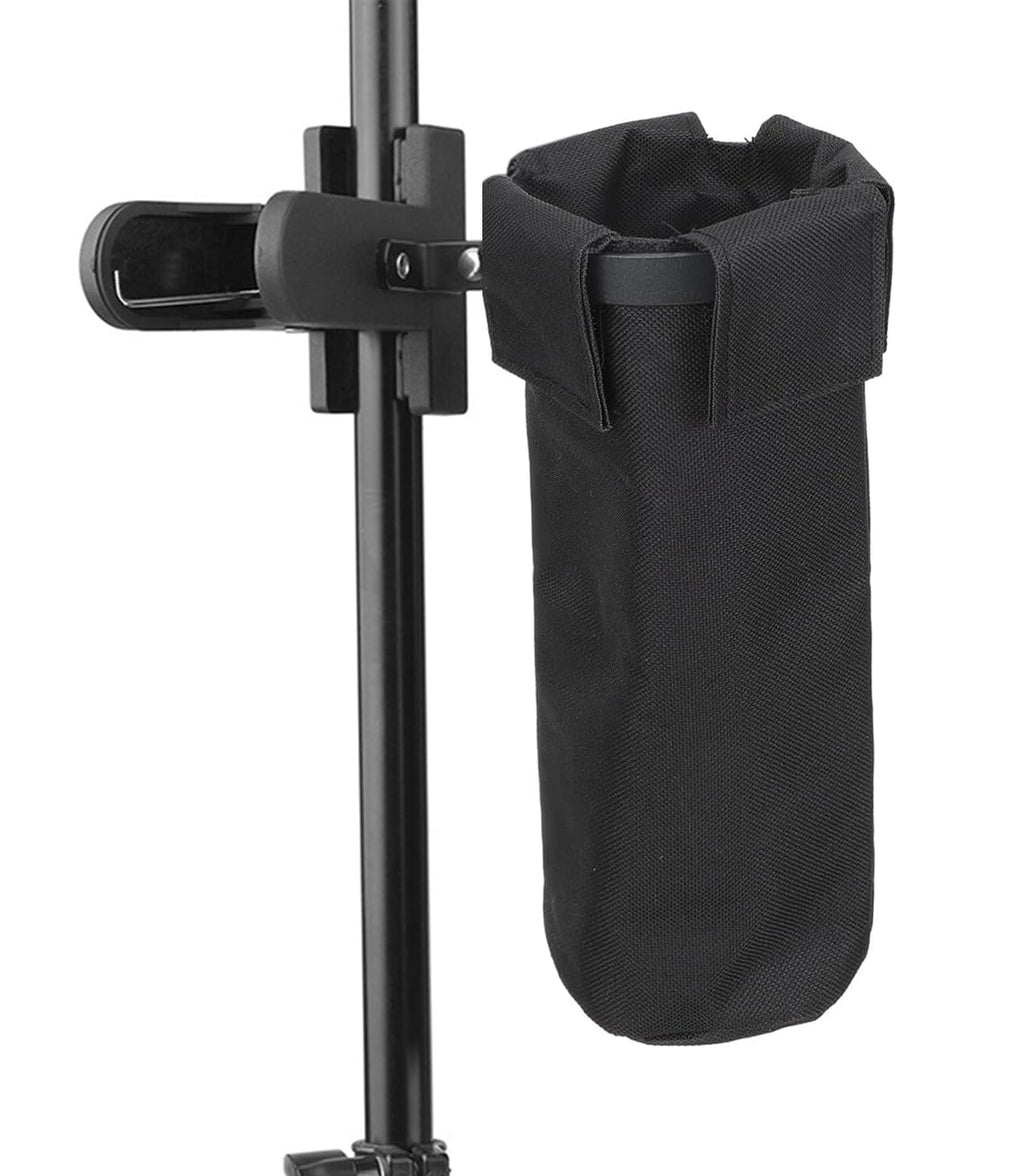 Clamp on Drum Stick Holder Drum Stick Nylon Container Bag Black for Drum Kit & Music Stand, Holds up to 8-12 Pairs of Sticks