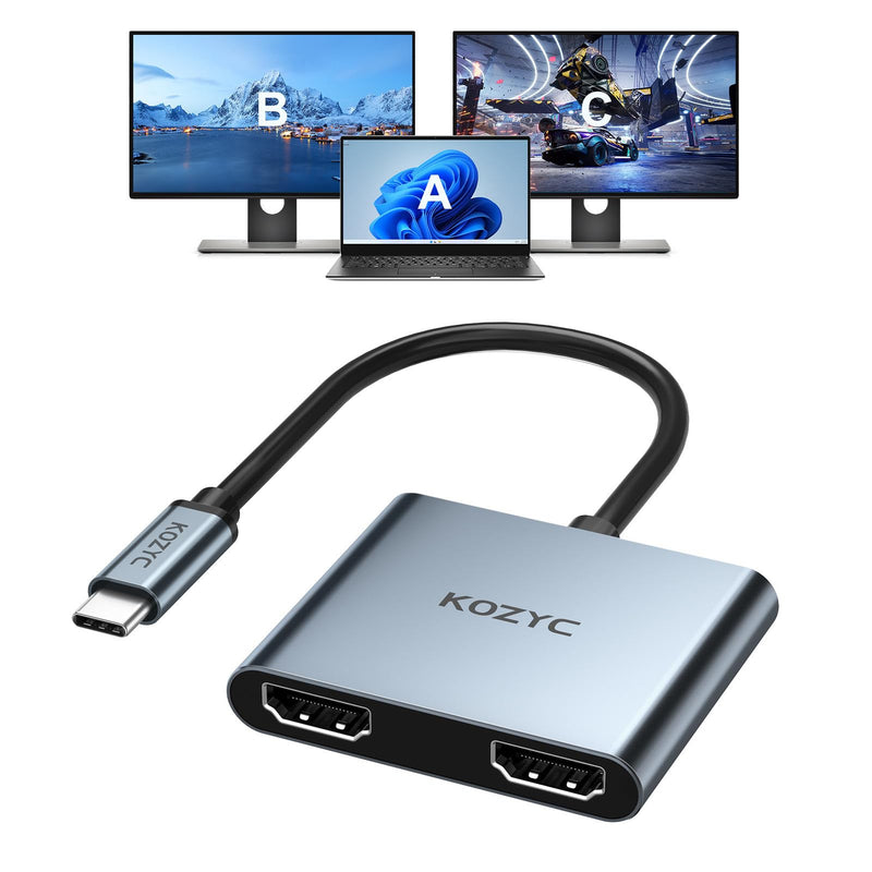 USB C to Dual HDMI Adapter 4K@60hz, Type C to HDMI Splitter Extended Display for MacBook/MacBook Pro Air Dell XPS13/15, Samsung Galaxy S9/S9+ [MST Mode (Extended displays) Only for Win OS] 2-in-1 USB-C to dual HDMI