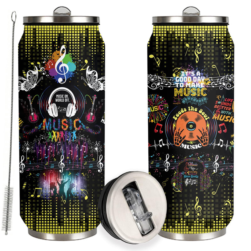 Music Notes Stainless Steel Insulated Tumbler With Straw Lid, Musical Lovers Gift For Musician As Music Themed Gifts 17 Oz 17 ounces