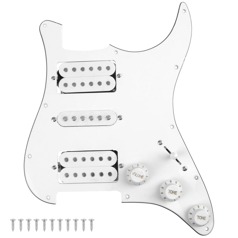 [AUSTRALIA] - 3Ply HSH 11 Hole Loaded Prewired Pickguard w/Alnico 5 Humbucker (2) Single-Coil (1) Pickups Compatible with Strat Fender Squier Guitar (White) White 