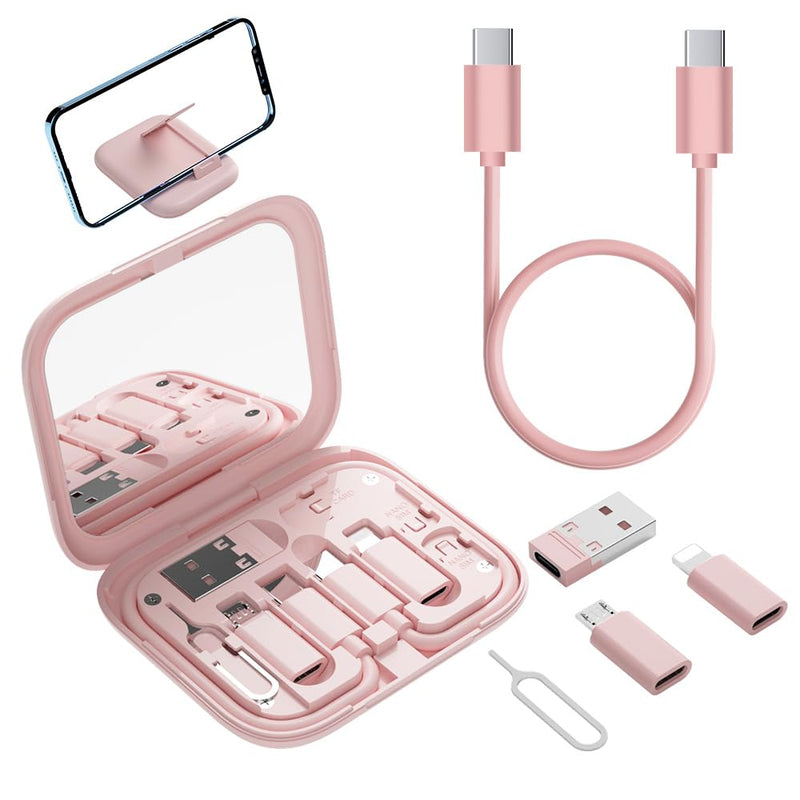 USB-C to USB Adapter, USB C to Lighting Cable Box Contains Makeup Mirror/USB C Cable/Micro USB to USB C/USB A to USB C, Cell Phone OTG Adapters for iPhone 14/15, Google Pixel, Samsung Galaxy… Pink