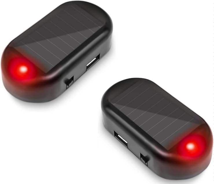 Car Solar Power Simulated Dummy Alarm，Anti-Theft LED Flashing Security Light Fake lamp，with USB Charger Port，car Security Accessories Universal for Most Cars(2pcs Red) 2pcs Red