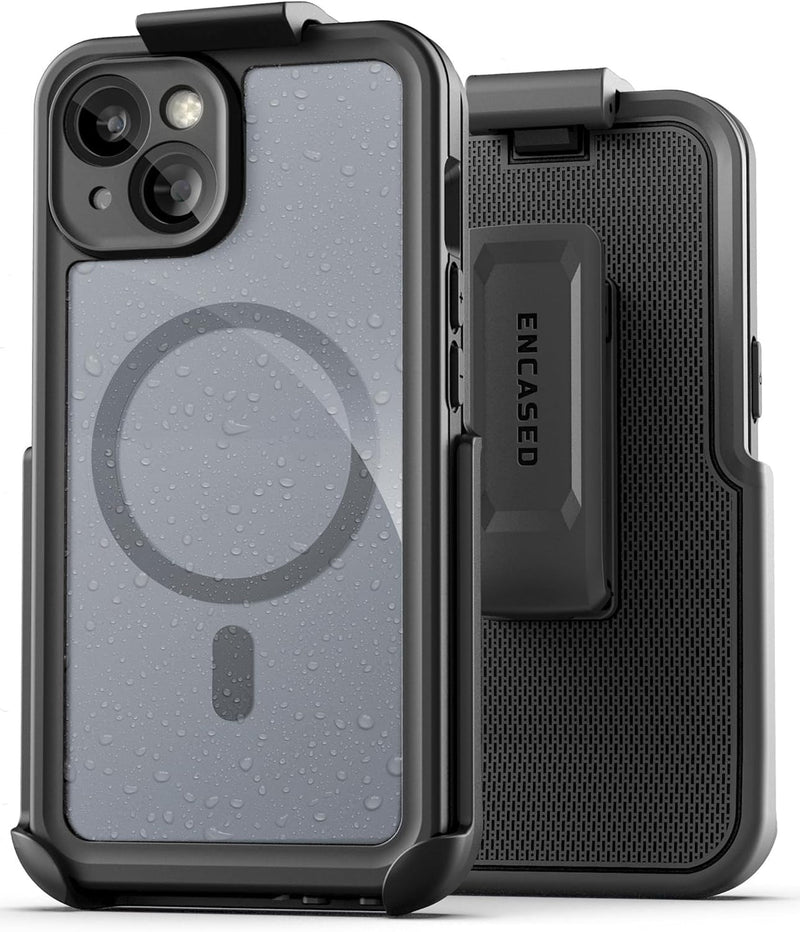 Encased Titan Designed for iPhone 15 Waterproof Case with Belt Clip (Compatible with MagSafe) Full Body Protective Phone Case with Holster (iPhone 15 Plus)
