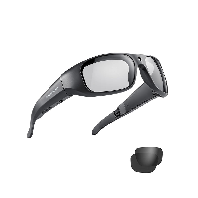 OhO Smart Glasses,1080P Xtreme Sporting Camera Sunlasseswith Built-in 32GB Memory,UV400 Sunglasses for Outdoor Sport(Men/Women) Black Frame丨Transition Lens丨32G