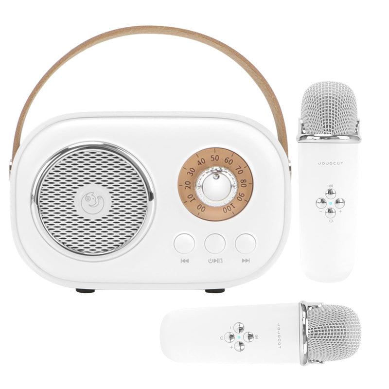 [AUSTRALIA] - Mini Karaoke Machine for Kids,Portable Bluetooth Speaker with 2 Wireless Microphone,Toys for Girls Boys Gifts,Retro Speaker Set Stereo Sound Enhanced Bass for Home Party Birthday (White) White 