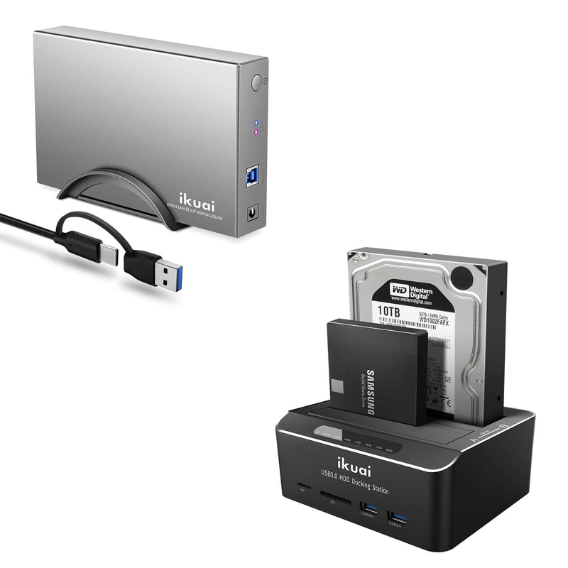USB 3.0 to SATA Hard Drive Dock + Dual Bay HDD Docking Station, UASP Supported