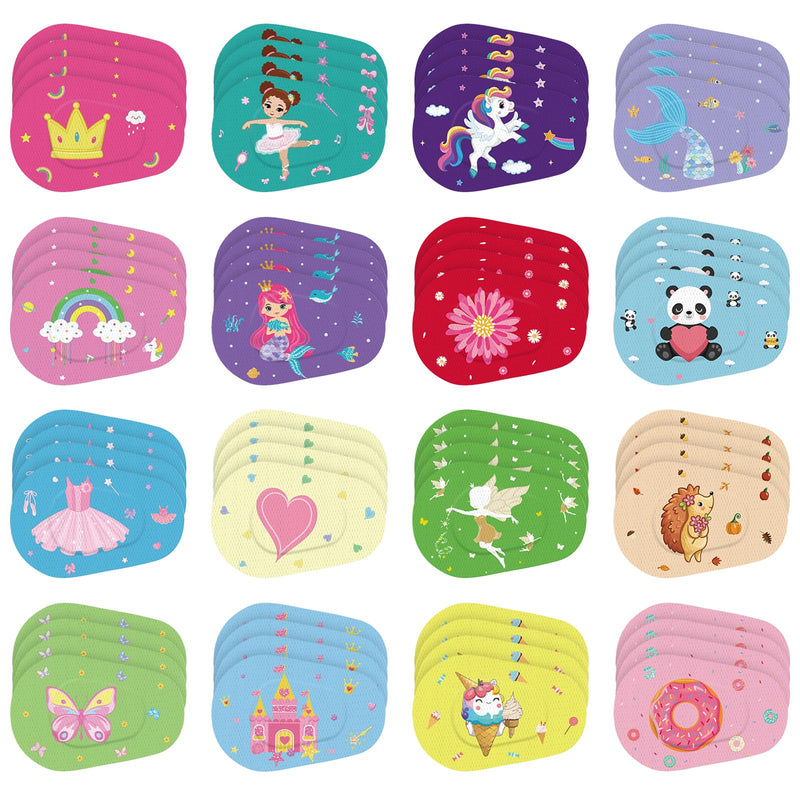 Adhesive Eye Patches for Kids Girls 16 Styles Toddler Eye Patches Bulk Latex Free Eye Pad Light Blocking Fun Cute Designs Cotton Adhesive Bandages for Kids Toddler Girls Boys(48 Pcs) 48