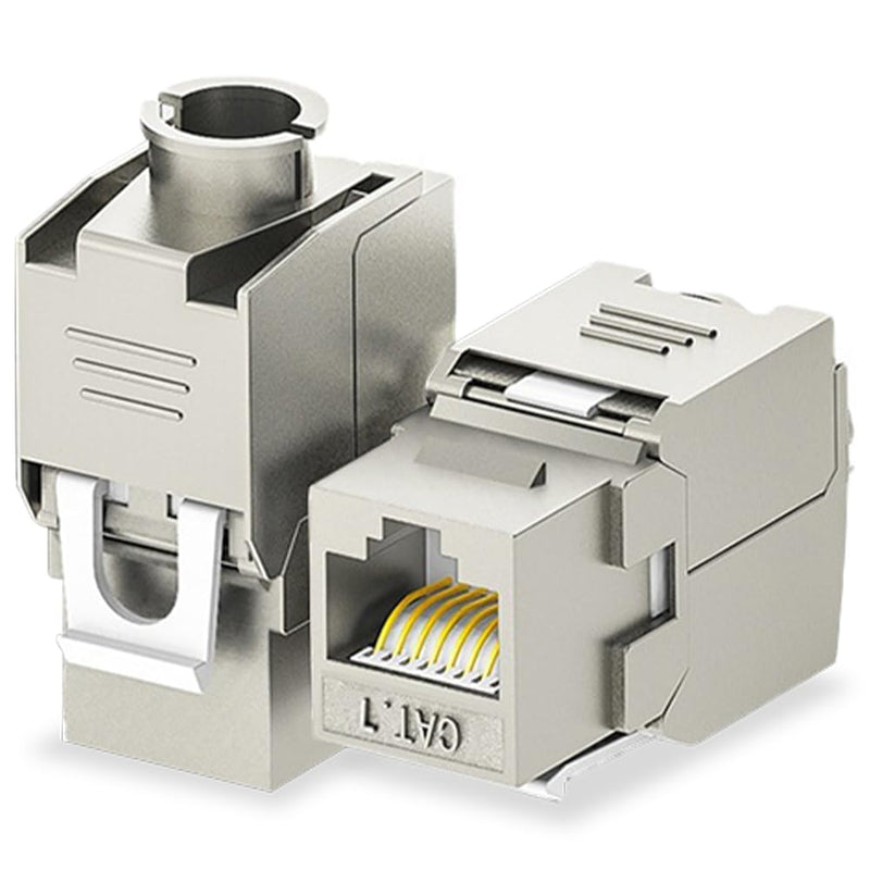 24 Pcs Cat7 Cat6a Keystone Jack Cat 7 RJ45 STP Tool-Less Type Zinc Alloy Module Jacks Adapter Coupler for 22 to 26 AWG Solid or Stranded S/FTP Ethernet Cable 24 Pcs
