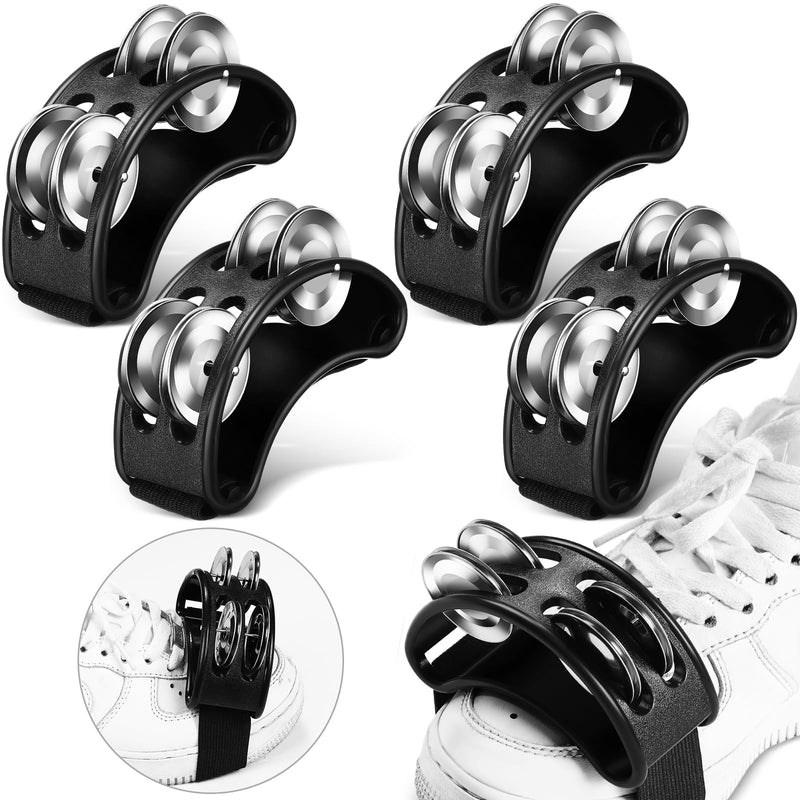 [AUSTRALIA] - 4 Pcs Foot Tambourine Percussion Musical Instrument foot tambourines for adults Foot Percussion Pedal with Metal Bells Shoe Tambourines Shakers for Drum Guitar Playing(Black) Black 