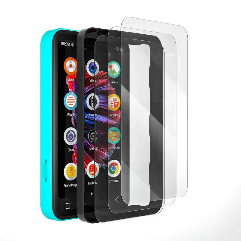 TIMMKOO 3 Pack Screen Protector Q3E and Q5 Mp3 Player, Anti-Scratch, HD Clear Tempered Glass Film with Easy Installation Frame