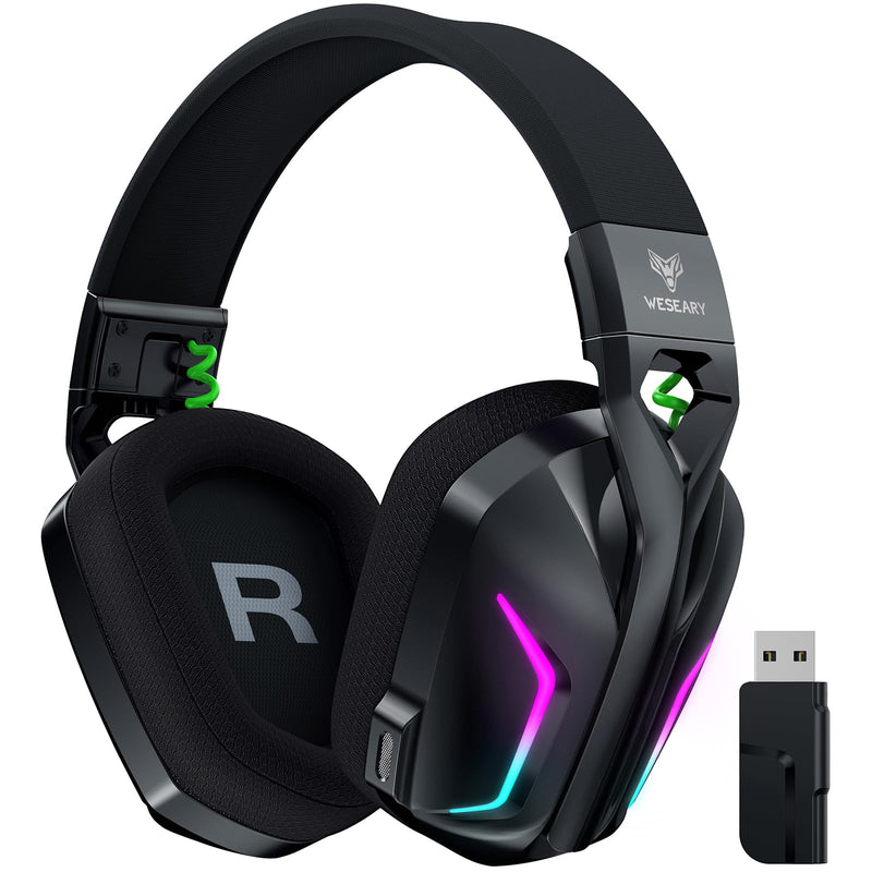 7.1 Wireless Gaming Headset with Microphone for PS4, PS5, PC, Switch, Mac, 2.4GHz Bluetooth Gaming Headphones with Crystal-Clear Mic, 50Hr Battery, Cool RGB Black Standard-Wireless