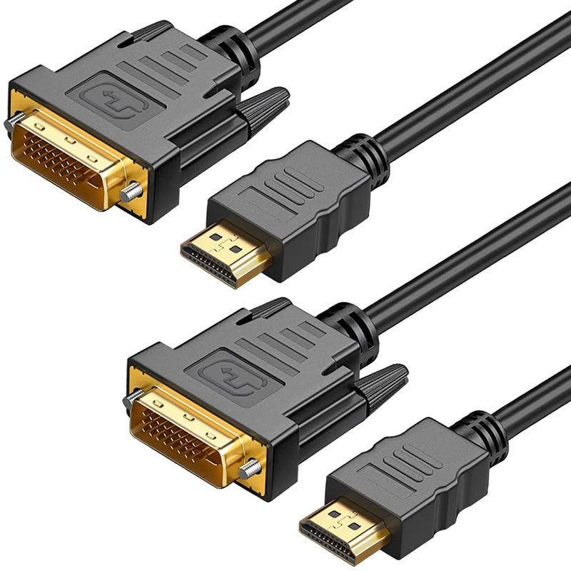 HDMI A to DVI Adapter Cable 6ft, 2 Pack Bi-Directional 1080 DVI-D to HDMI Cable Male to Male, High-Speed Gold-Plated HDMI to DVI for Raspberry Pi, Roku, X-Box One, PS3/4/5, Graphics Card