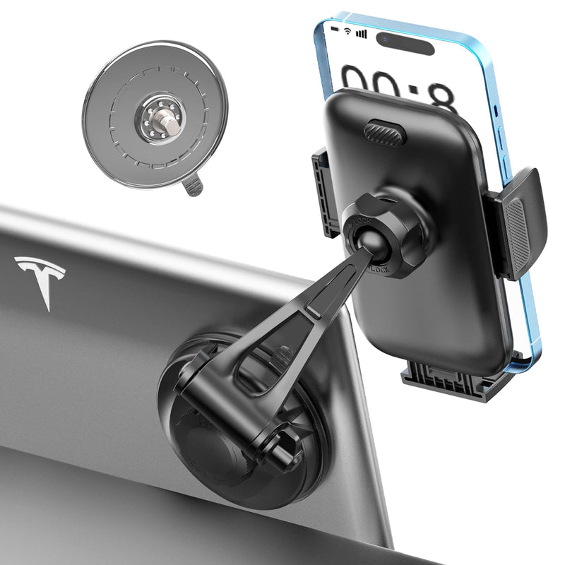 Tesla Phone Holder [Strong Backup Sucker] Screen Phone Mount for Tesla Model 3/Y/X/S, Hands Free Car Cell Phone Stand, Compatible with iPhone 15/14/13/12/ Pro Max, Galaxy, 4-7" Smartphones