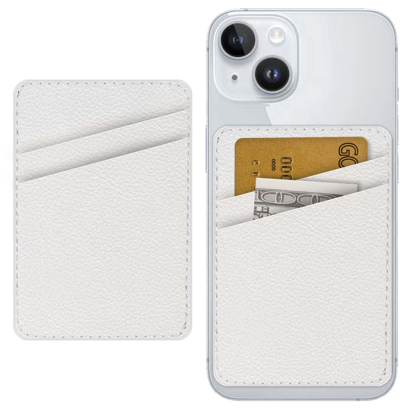 Leather Phone Card Holder Phone Wallet, Stick Back Phone Wallet Sticker Stylish Phone Case Credit Card Holder, Suitable for iPhone, Samsung, Android and Most Smart Phones. White Silver