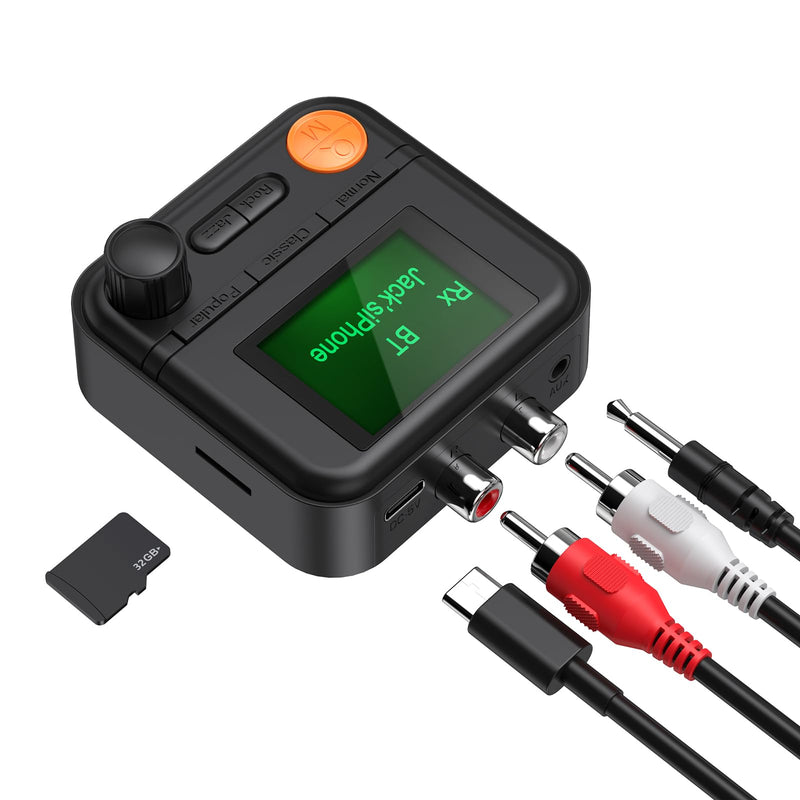 Bluetooth Transmitter Receiver, Bluetooth 5.2 Audio Adapter for Home Stereo, Wireless Audio Adapter with Display or Headphones, Home Theater, TV, Car Black