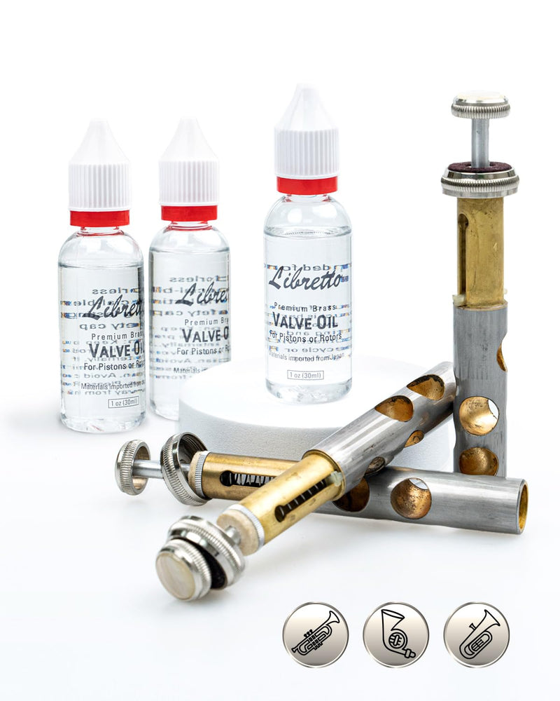 [AUSTRALIA] - Libretto Brass Valve Oil, Set of 3, Safety Cap, Premium Lubricant, Long-Lasting, Smooth, Odorless, Special-Blended Synthetic Formula, 1 oz (30ml) Valve Oil (3 pack) 