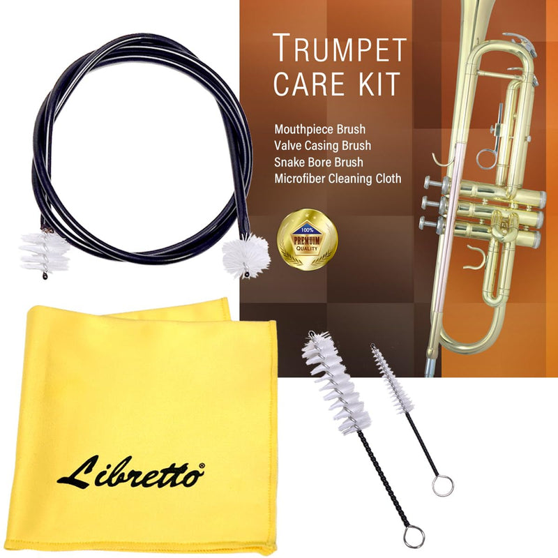 Libretto Trumpet Cleaning Brush Set with Polishing Cloth, Mouthpiece Brush, Valve Brush, Bore Brush, Microfiber Cleaning Cloth, for Trumpet, Cornet, Brass Instruments