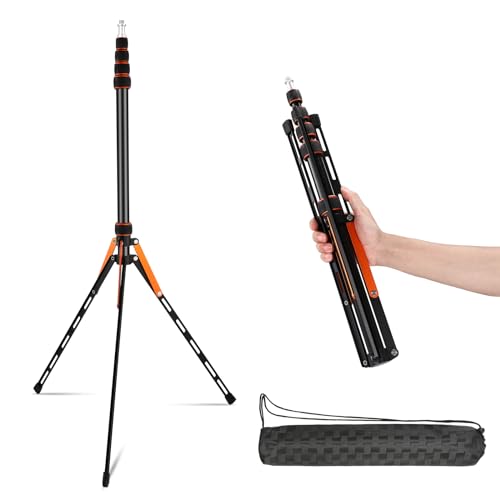 Soopho Portable Photography Light Stand Adjustable 7ft Aluminum Light Tripod Stand with 180° Reversible Leg Reversible Portable Studio Lighting Tripod ，Maximum Height 86.5“/220cm for Flsah Softboxes Gold