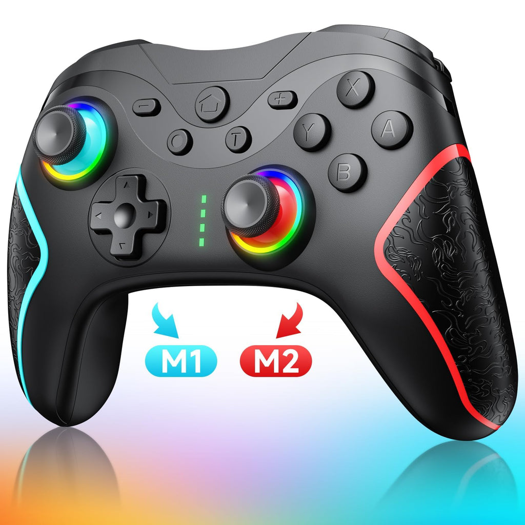 Wireless Switch Controller for Switch/Switch LITE/Switch OLED, Switch Pro Controller with Programming Function, LED Joystick, Adjustable Turbo Vibration,Wake-up Screenshot 【Upgraded Version】