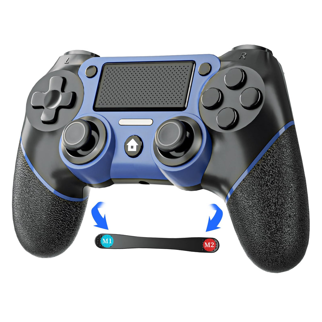 Wireless Controller for P4, Remote Control Compatible with Playstation 4/ Slim/ Pro/ PC, Gaming Controllers with Double Vibration /6-Axis Motion Sensor /Programmable Back Buttons【Upgraded Version】 Blue-Black