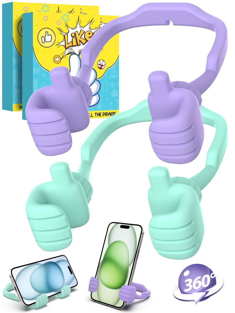 Cell Phone Stand Thumbs Up Lazy Phone Stand - 2 Pack Phone Holder 2024 College Graduation Gifts for Her Him Cellphone iPhone Stand for Desk Birthday Gifts for Teens Girls Boys Adults Women Men Wife Purple & Green